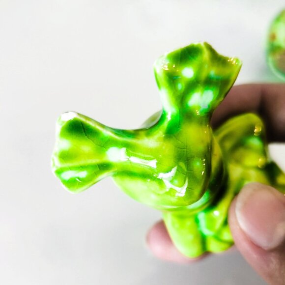 Vintage 70s Ceramic Frog Mushroom Macrame Beads Set of 15 Mid-Century Modern - Picture 10 of 10